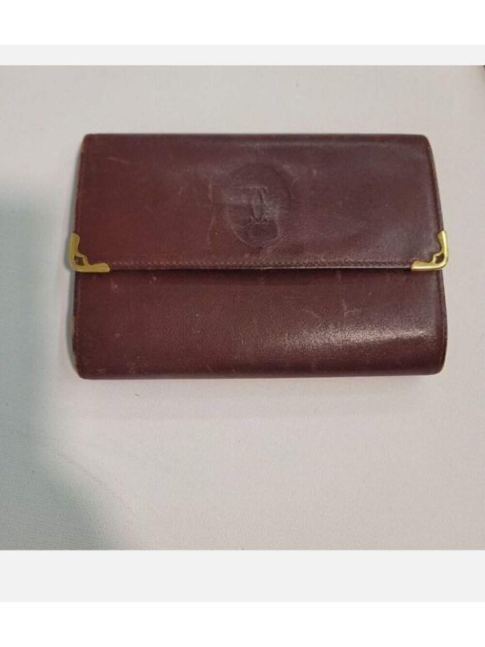 CARTIER Paris Bordeaux Leather Portefeuille Trifold Wallet Purse Used